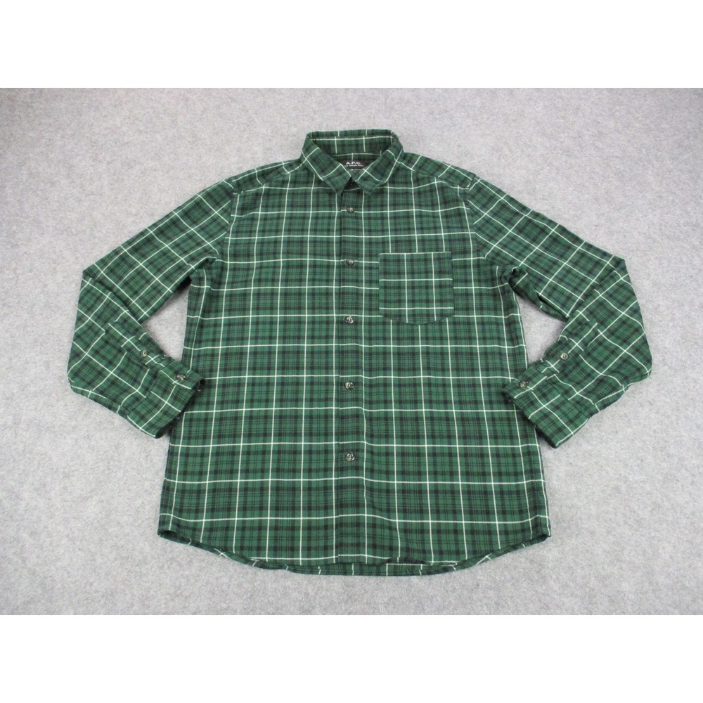 APC Mens Small Green Plaid Flannel Button Up Long Sleeve Shirt 20H1-COEGL-H02380